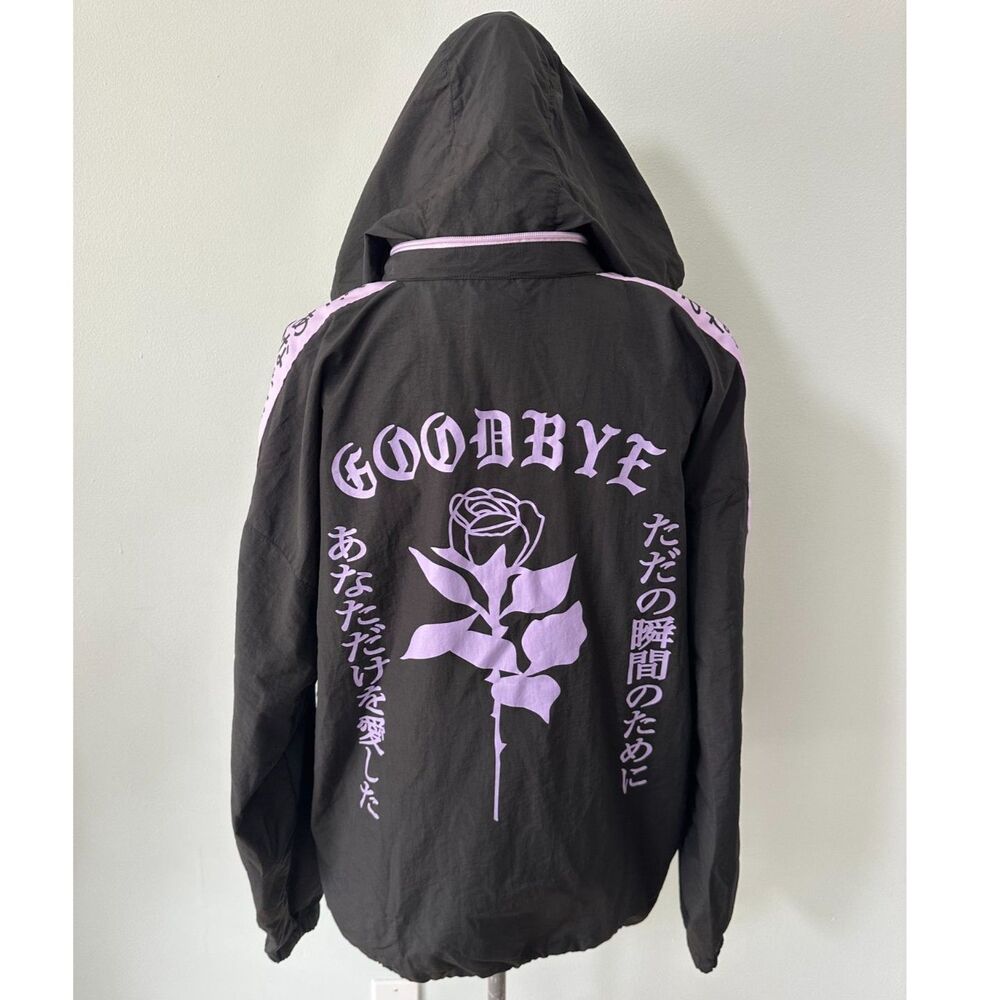 By Samii Ryan Goodbye Japan Windbreaker Jacket L Black Lavender NWT Hoodie